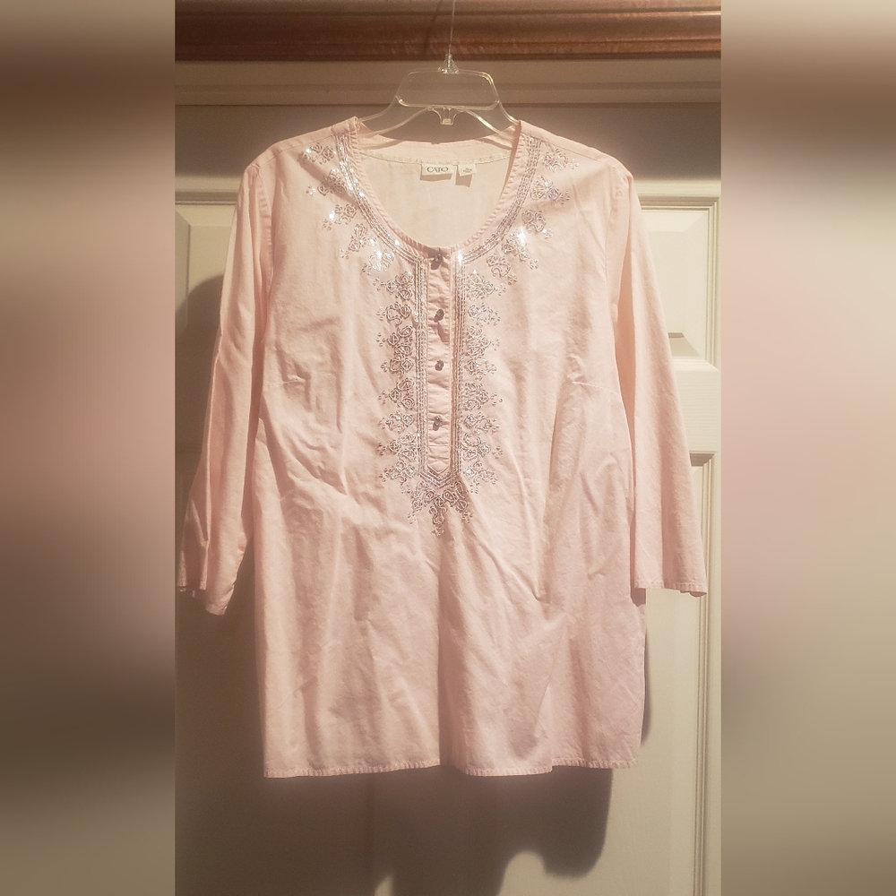 Pink Blouse with Sequins and Relaxed Fit